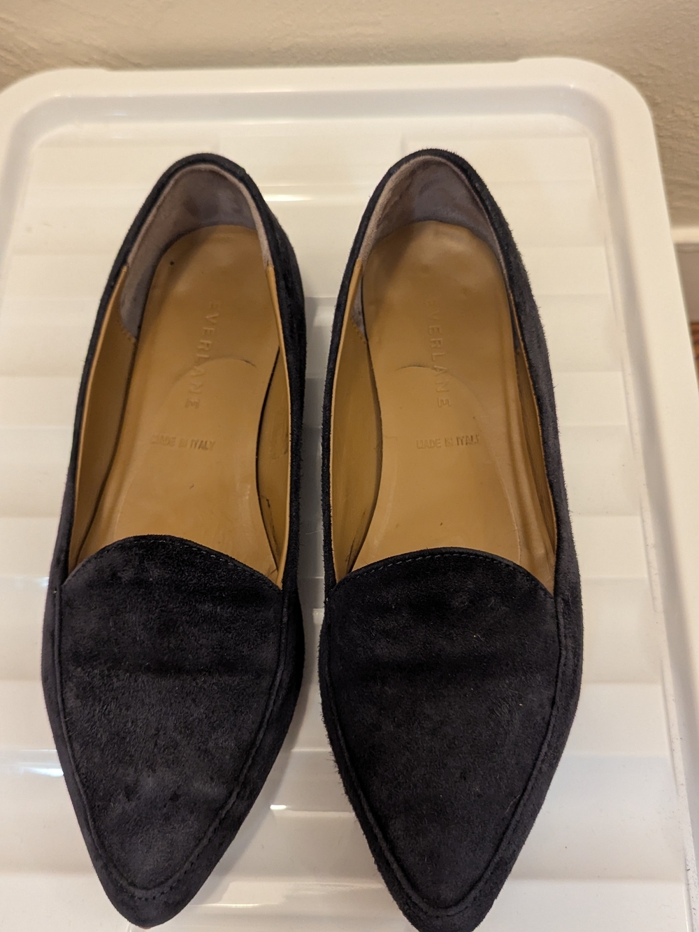 Everlane Pointed Suede Loafers in Navy